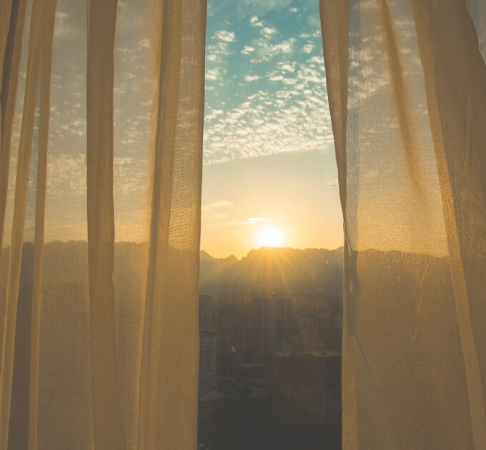 curtains with a sunset view